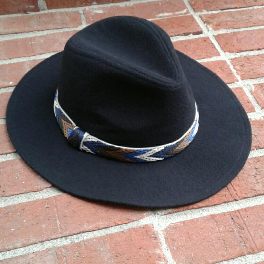 Rampage Black Felt/Chevron Hatband Fedora Hat